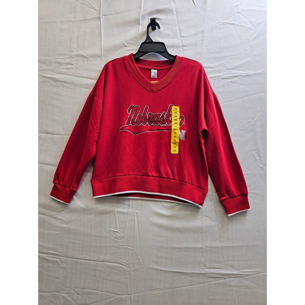 Liv Casual‎ Nebraska Huskers NCAA Womens V-Neck Sweatshirt Red Medium NWT